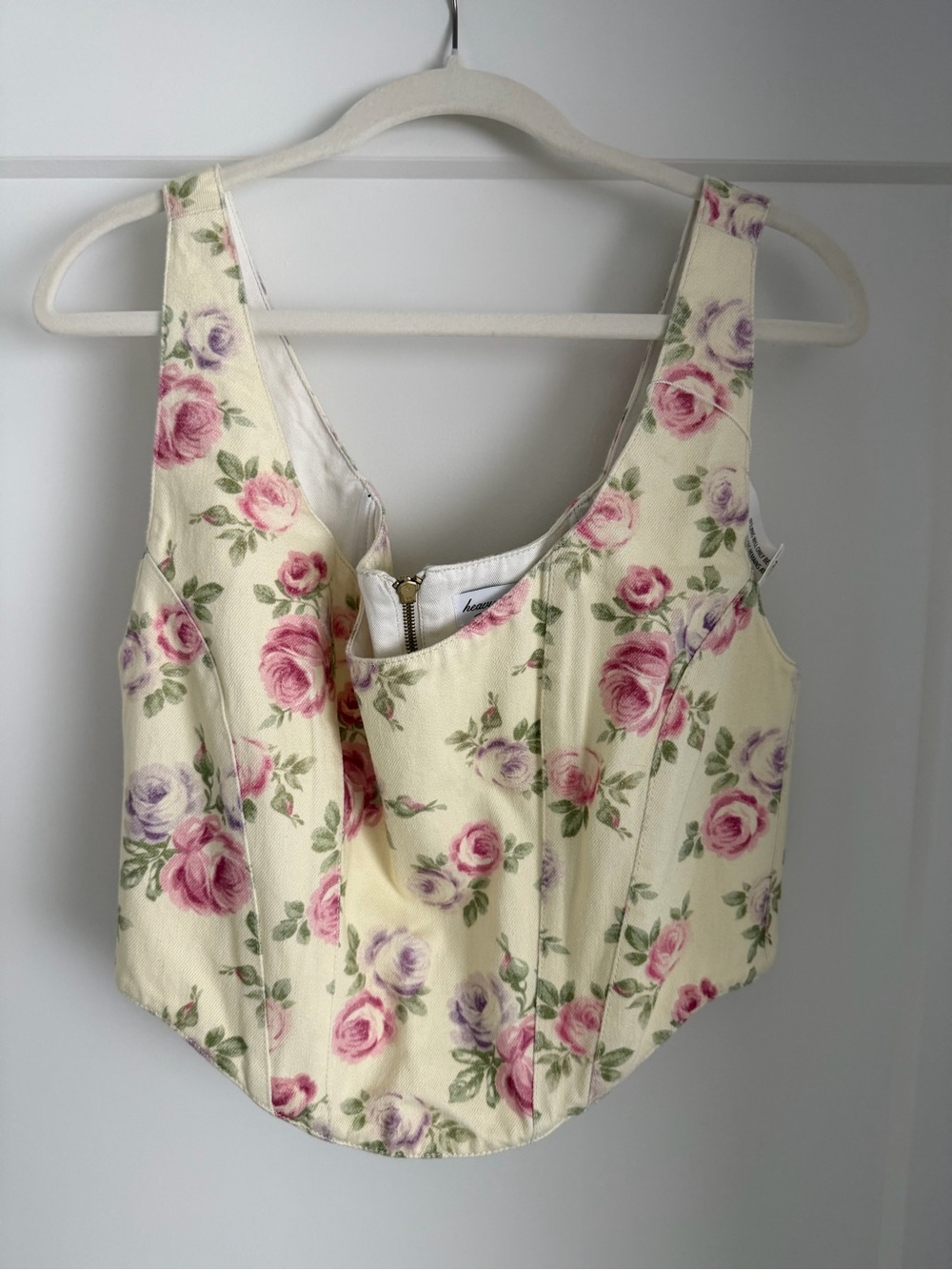 Heavy Manners Floral Crop Top - Cream and Pink